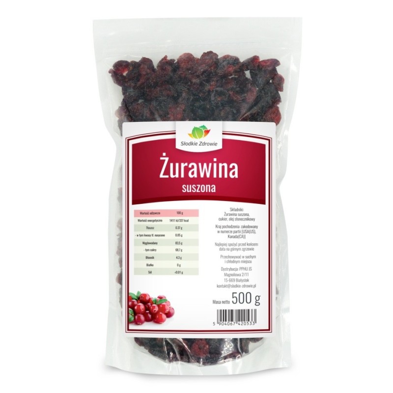 Żurawina suszona - cięta na duże kawałki - 500g
